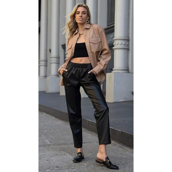 Lisadnyc The Drop - Vegan Leather Pull On Jogger Pants in Black - Picture 4 of 4